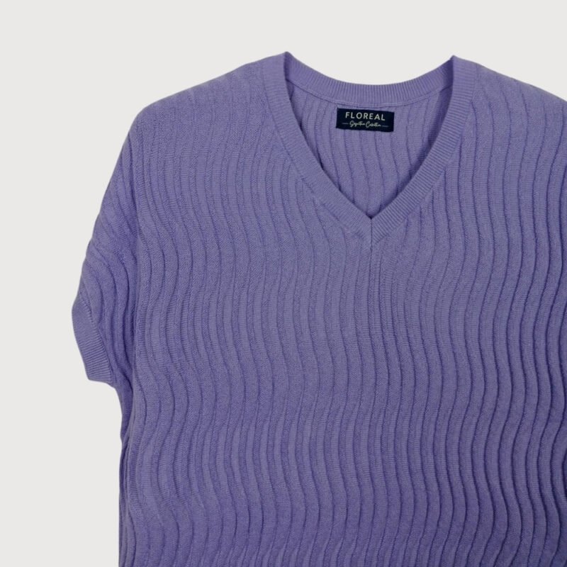 Wavy Knit V-Neck Sleeveless Sweater - Image 2
