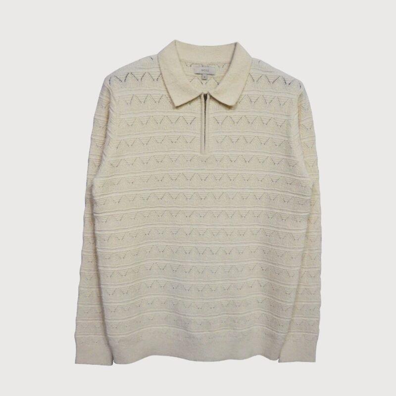 Ecru Cable Boucle Zip Polo
