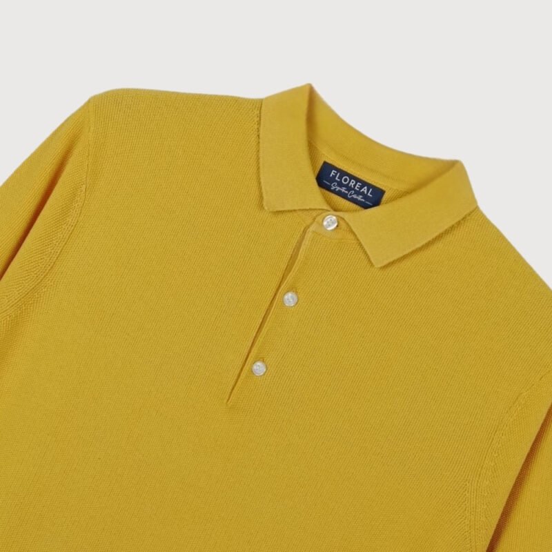 Mustard Yellow Textured Knit Polo - Image 2