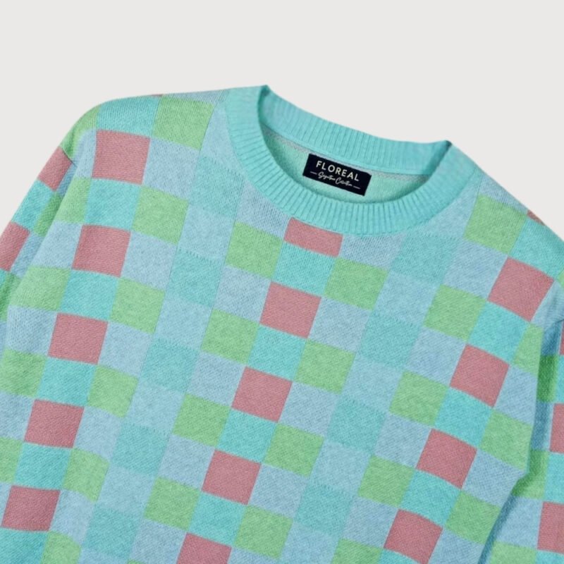 Checkered Knit Crew Neck Sweater - Image 2