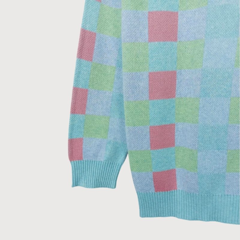 Checkered Knit Crew Neck Sweater - Image 3