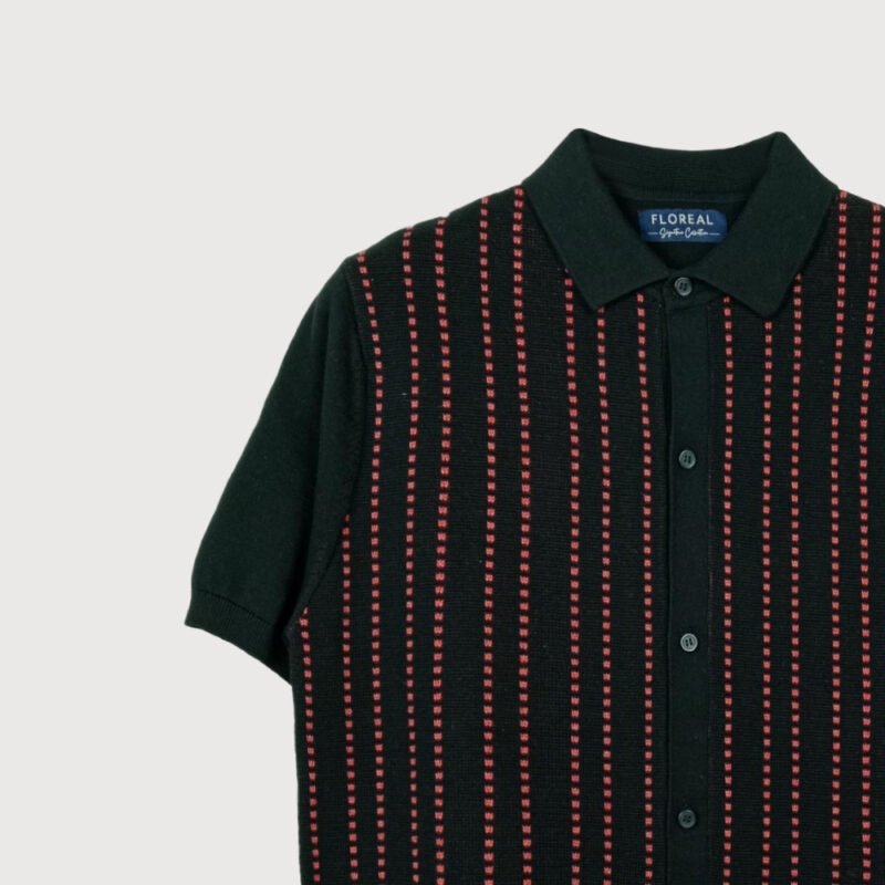 Black Pinstripe Full-Placket Polo Shirt - Image 2