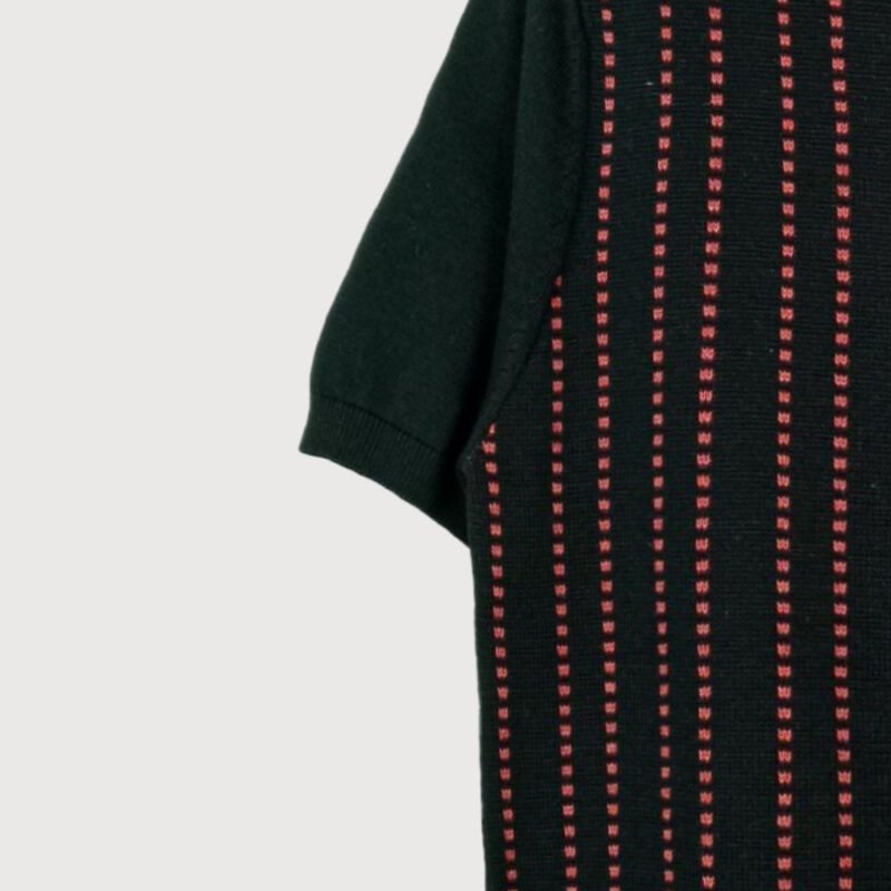 Black Pinstripe Full-Placket Polo Shirt - Image 3