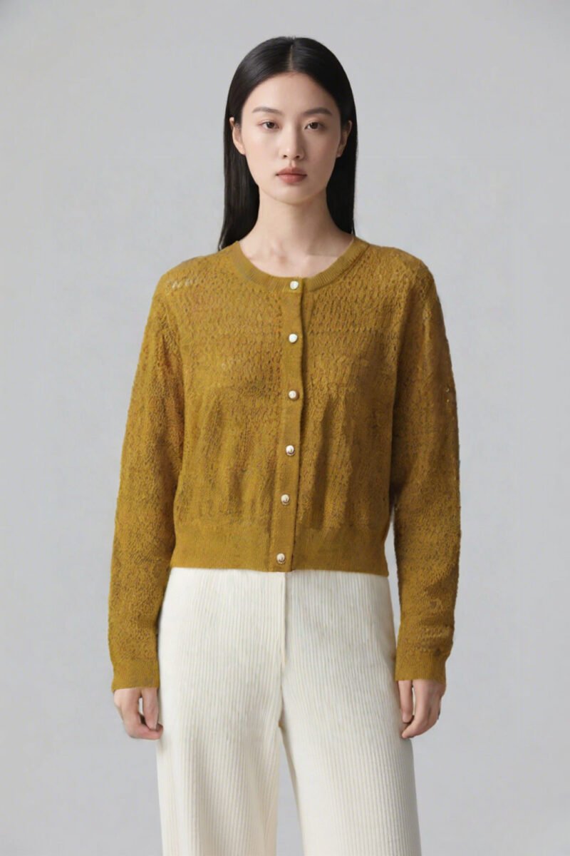 Pointelle Knit Button-Up Cardigan - Image 4