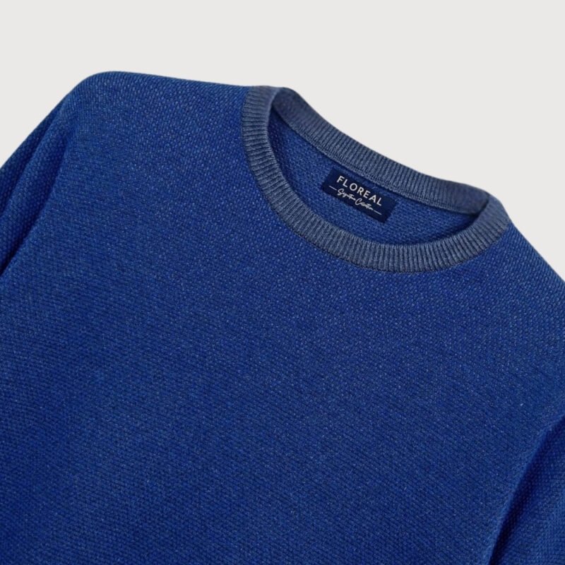 Blue Textured Crew Neck Sweater - Image 2