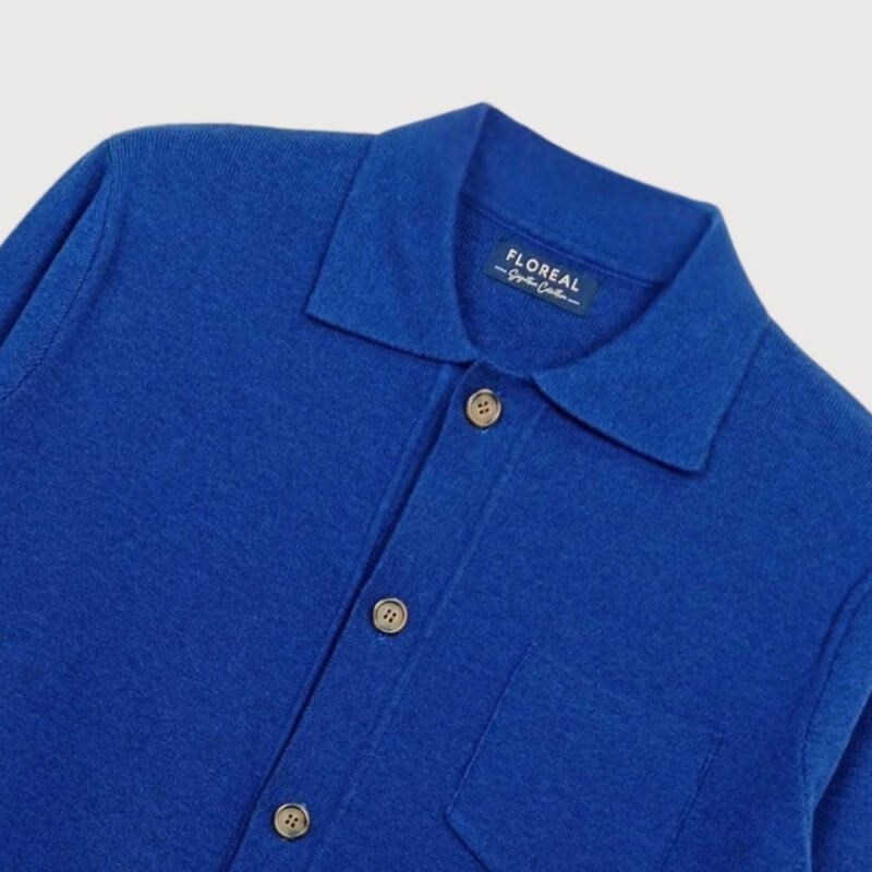 Blue Cotton Knit Chore Jacket - Image 2