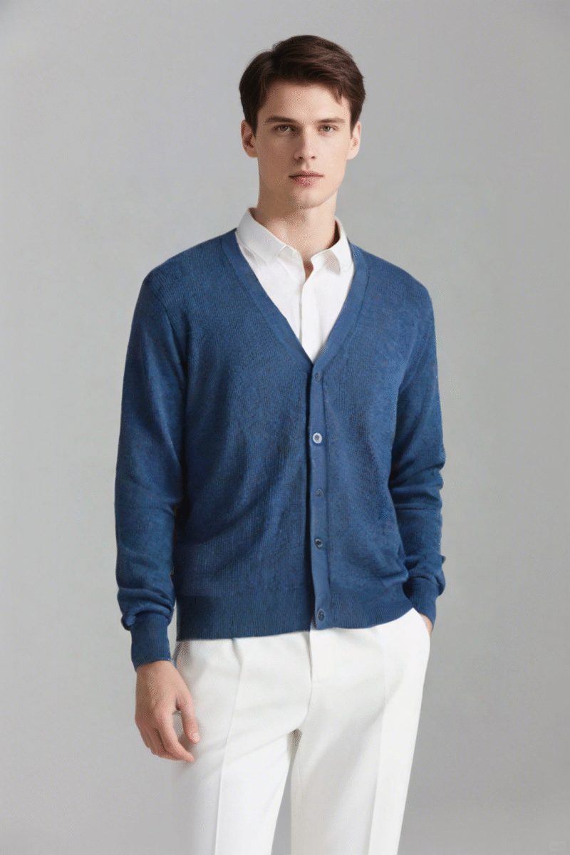 Dark Blue Cotton Button Cardigan - Image 4