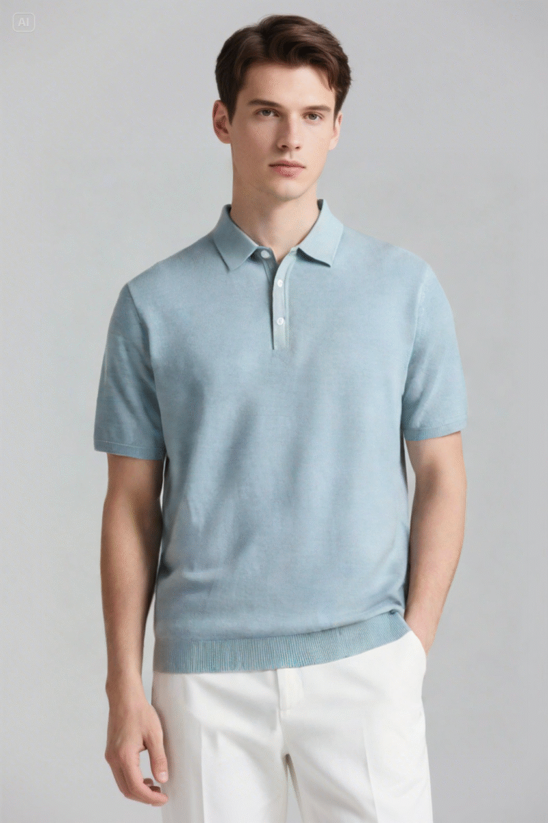 Knit Polo Shirt with Textured Design - Image 4