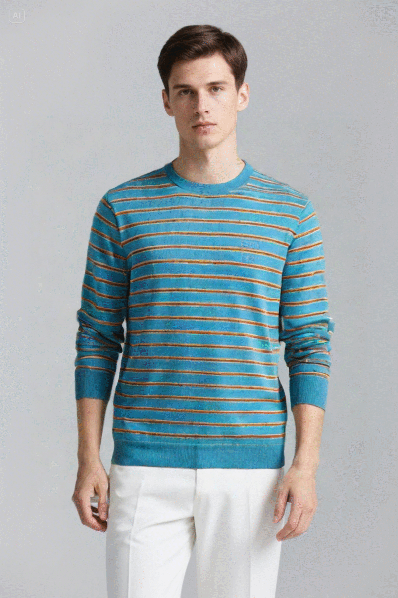 Striped Cotton Crew Neck Sweater - Image 4