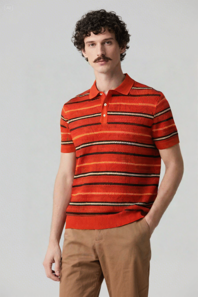 Multi-Stripe Knit Polo Shirt - Image 4