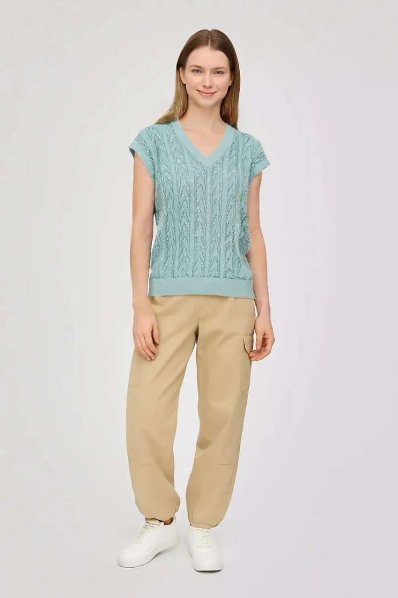 Pointelle Knit V-Neck Sweater Vest - Image 3
