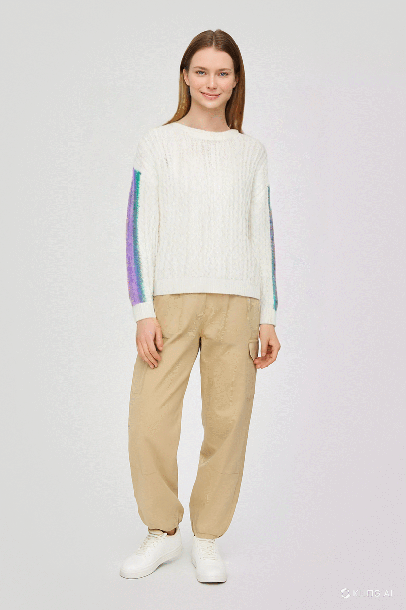 White Cable with Striped Sleeves - Image 4