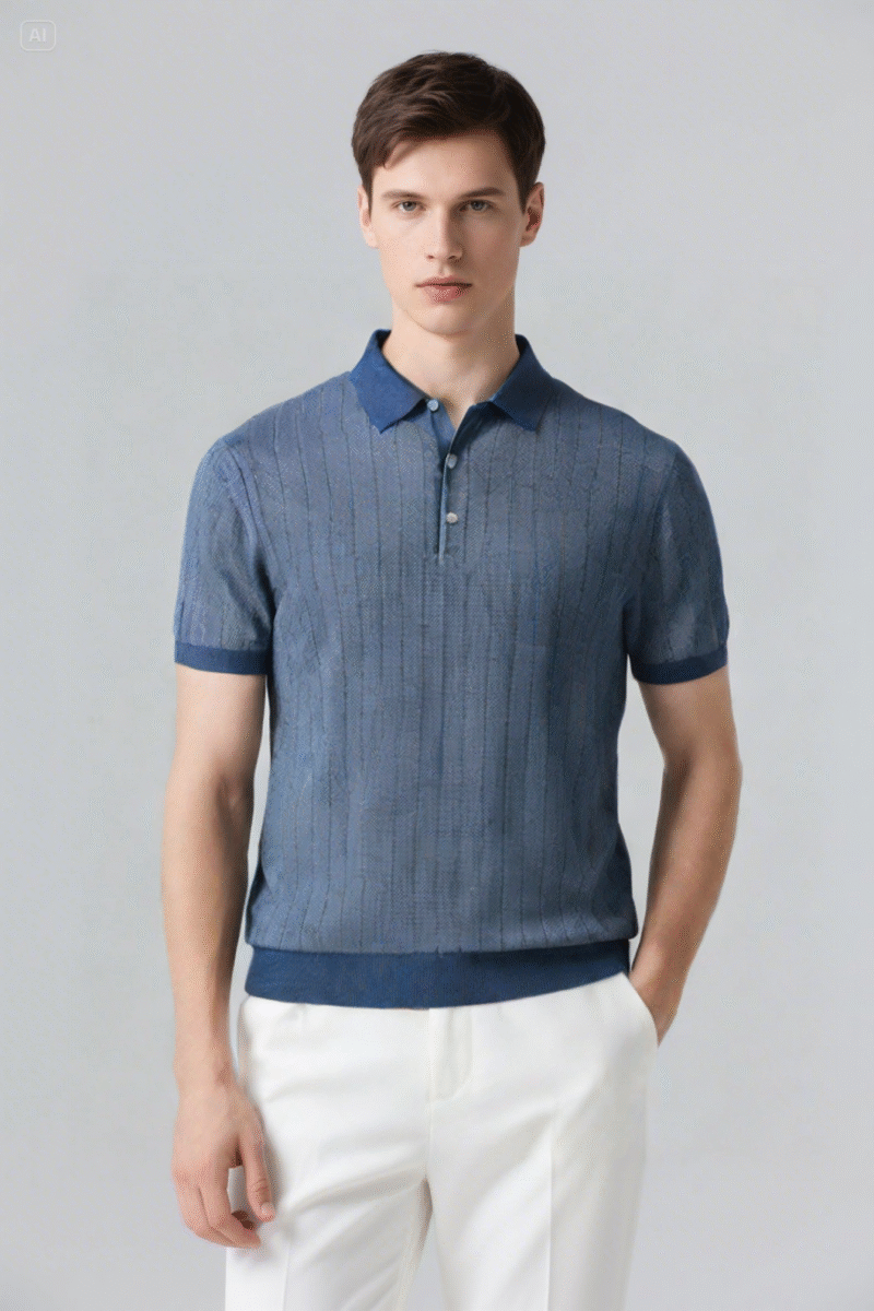 Jacquard Short-Sleeved Polo Shirt - Image 4