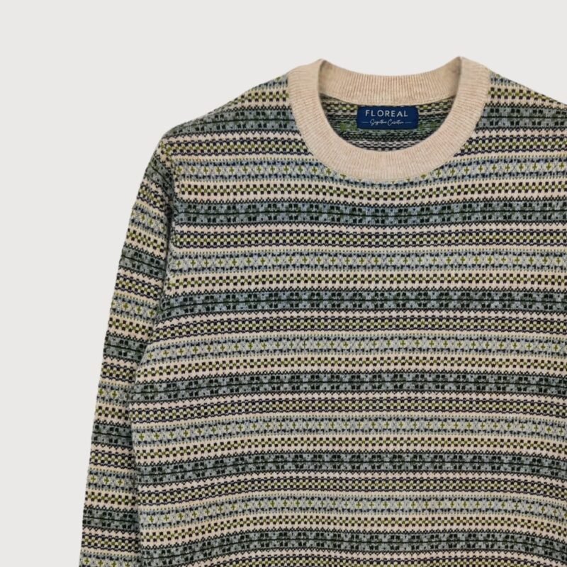 Classic Jacquard Striped Crew Neck Sweater - Image 2