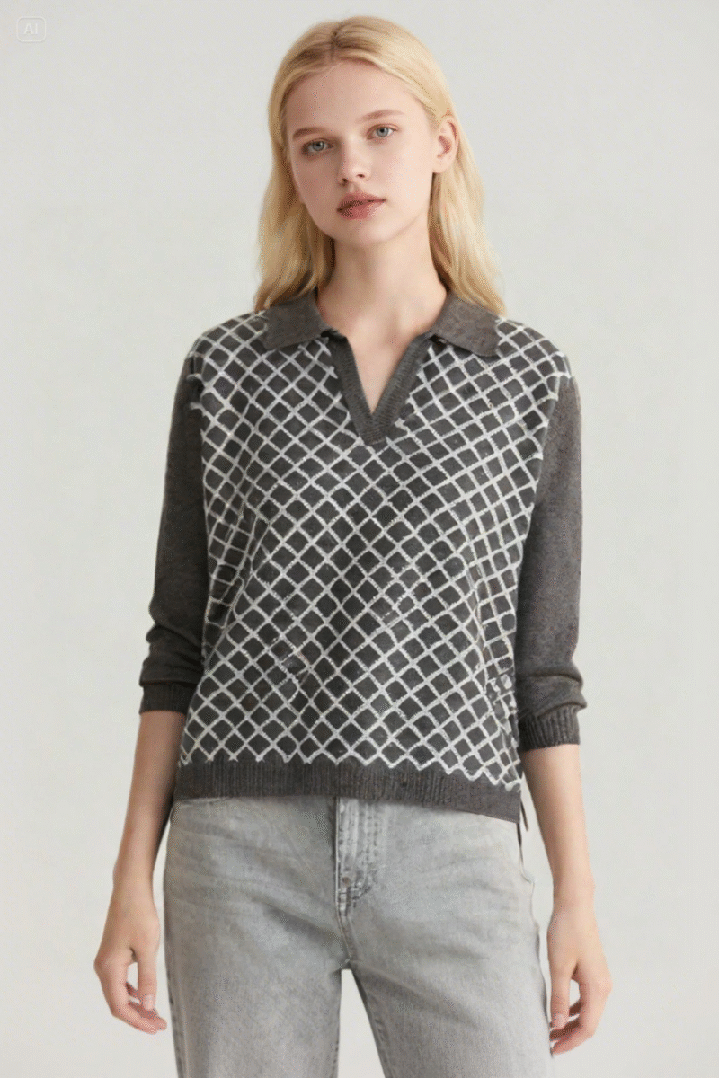 Cotton Diamond Pattern Jacquard Skipper - Image 4