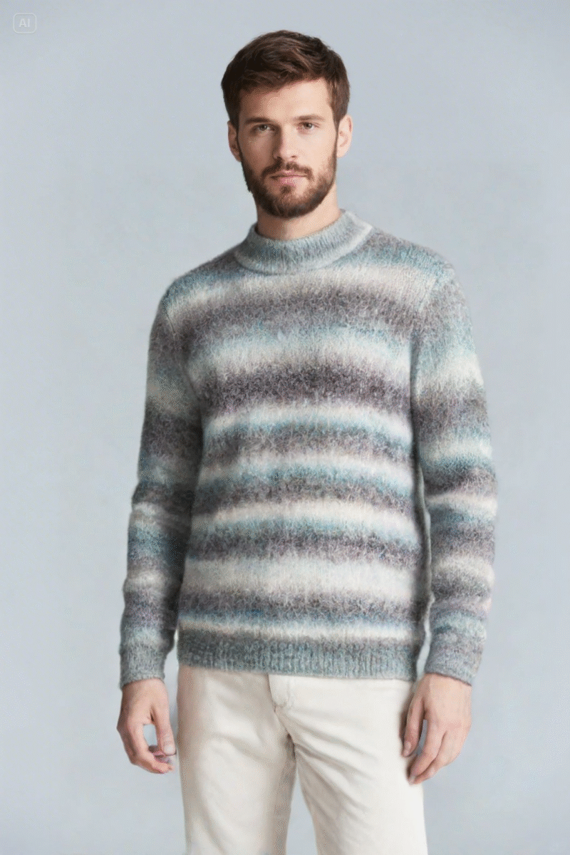 Gradient Striped Mock Neck Sweater - Image 4