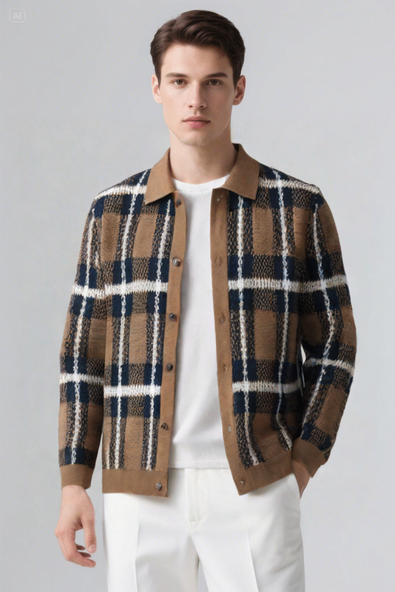 Multi Color Checked Button-Up Cardigan - Image 4