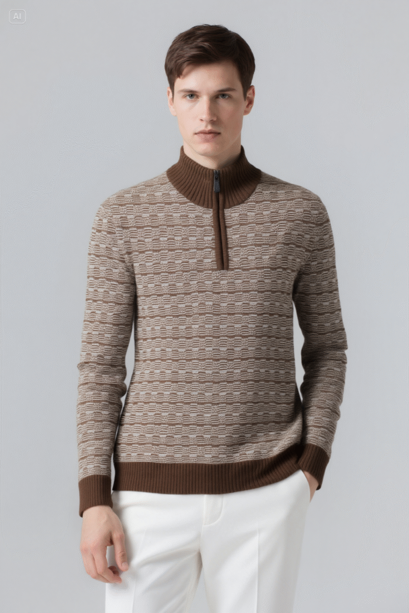 Lambswool High Crew Zip Sweater - Image 4
