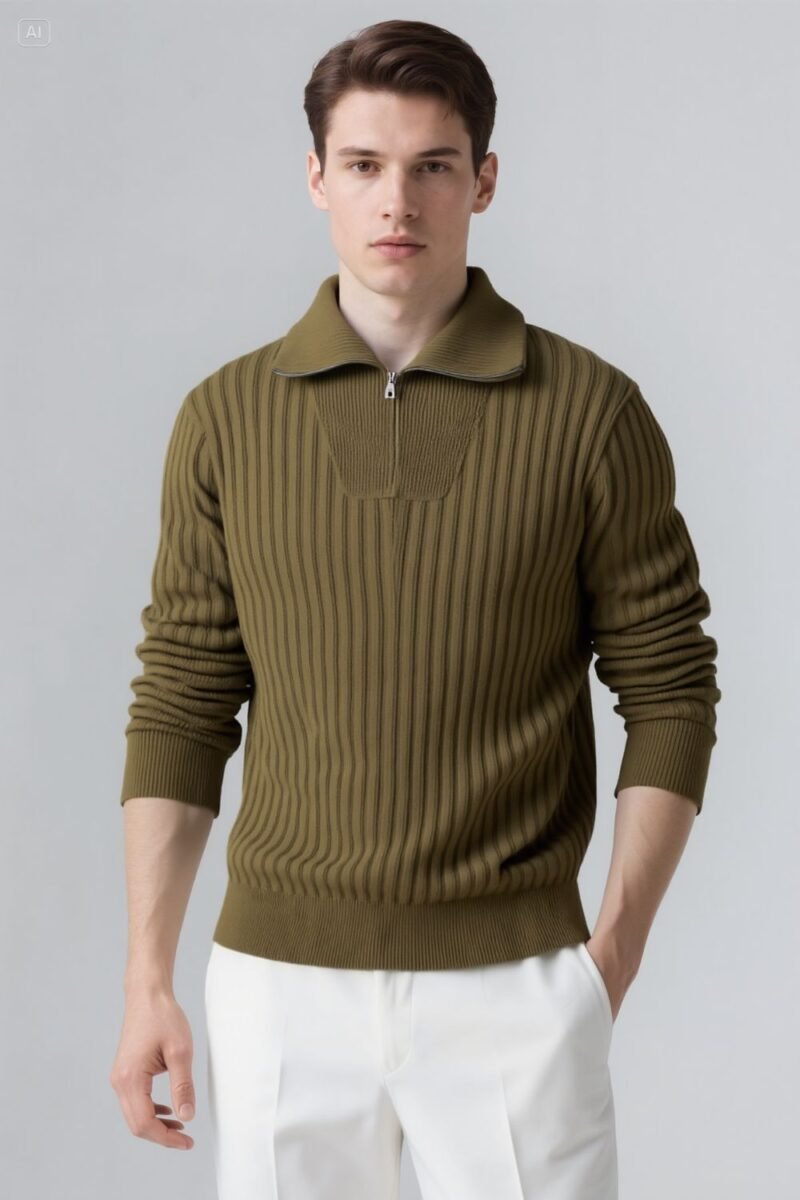 Olive Quarter-Zip Sweater - Image 4