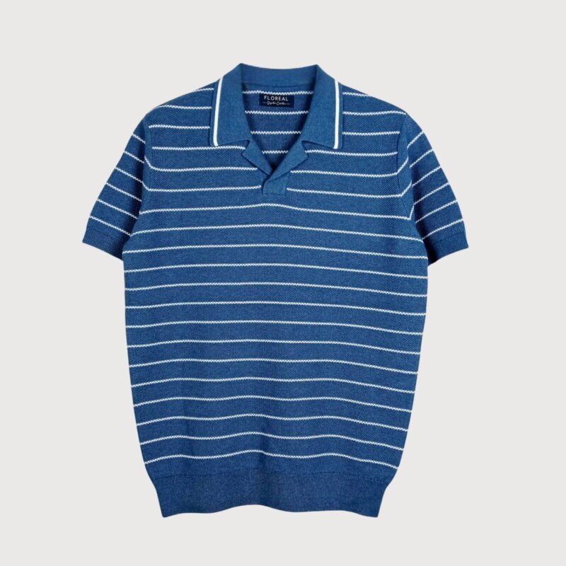 Men’s Textured Knit Stripe Resort Polo – Indigo Blue