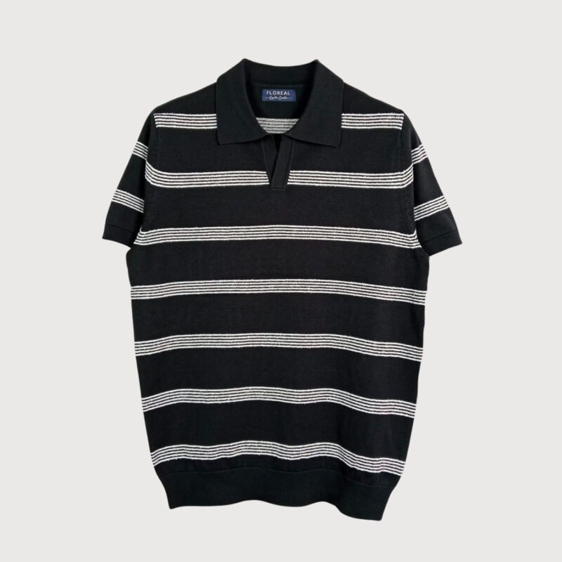 Men’s Classic Striped Knit Polo – Black and White