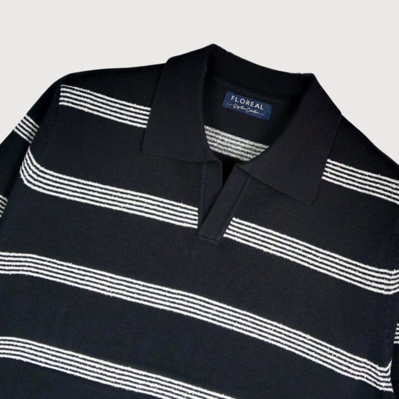Men’s Classic Striped Knit Polo – Black and White