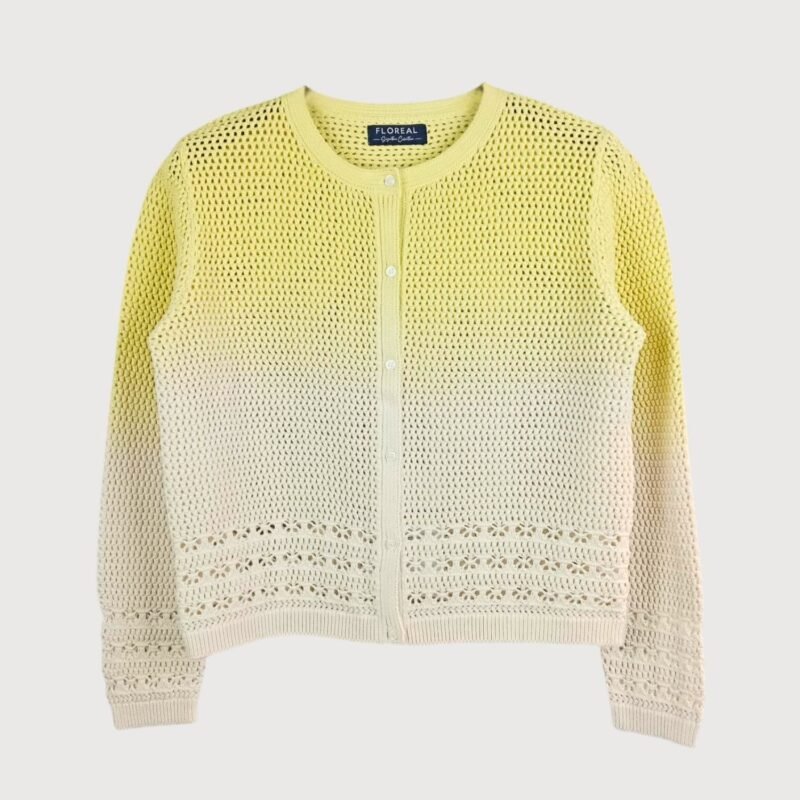 Women’s Dip-Dye Pointelle Knit Cardigan – Lemon to Cream