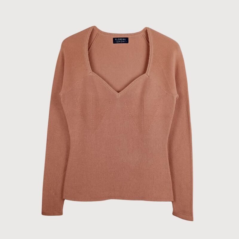 Women’s Sweetheart Neck Ribbed Knit Sweater – Dusty Rose