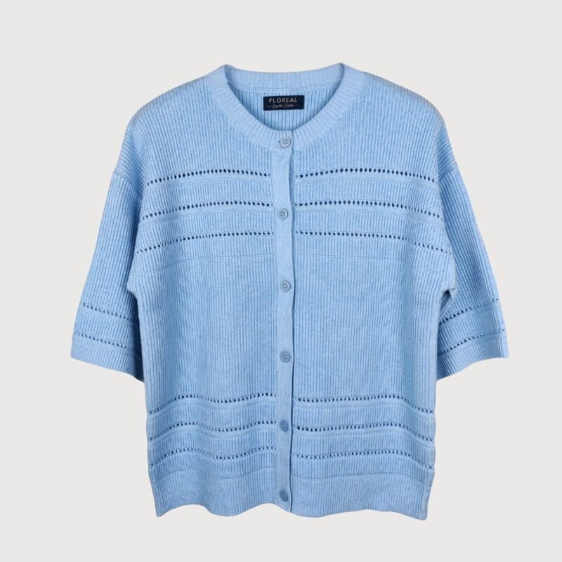 Women’s Sky Blue Ribbed Pointelle Cardigan