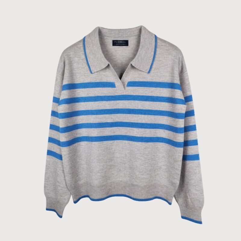 Men’s Heather Gray & Electric Blue Striped Polo Sweater