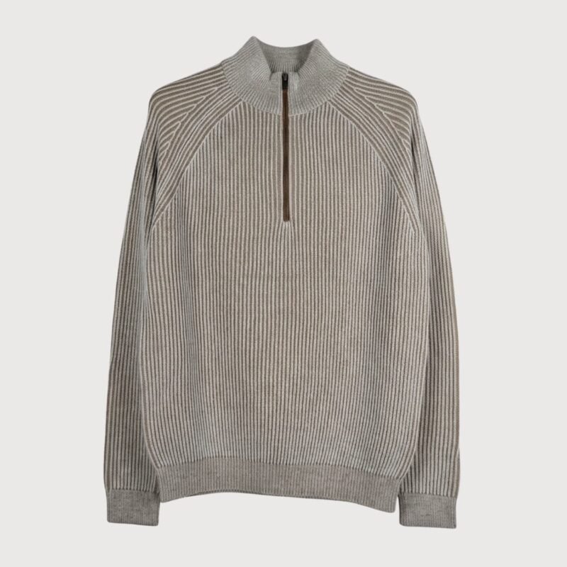 Two-Tone Ribbed Quarter-Zip Sweater